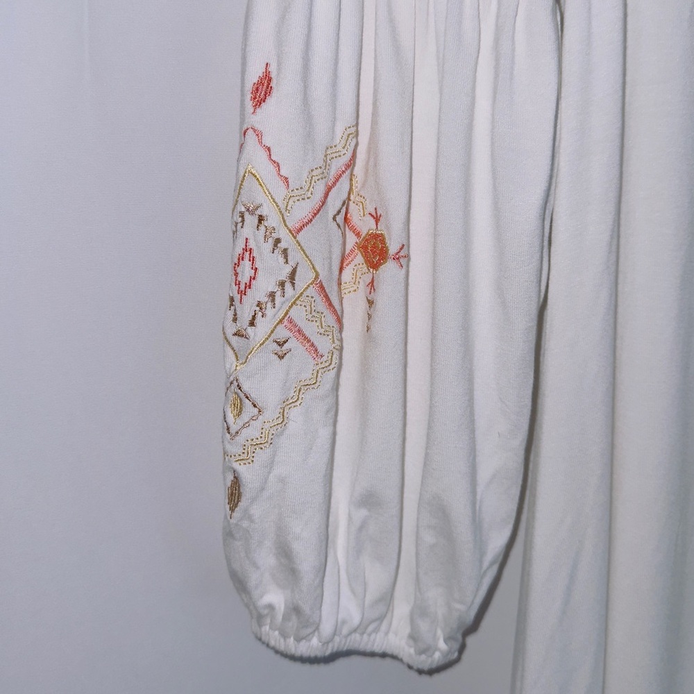Cupio NWT white embroidered 3/4 length sleeve split neck stretchy dress sz S - Picture 6 of 11